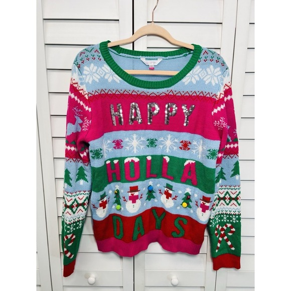 No Boundaries "Happy Holla Days" Ugly Christmas Sweater Juniors Size XL (15-17) - Picture 2 of 11